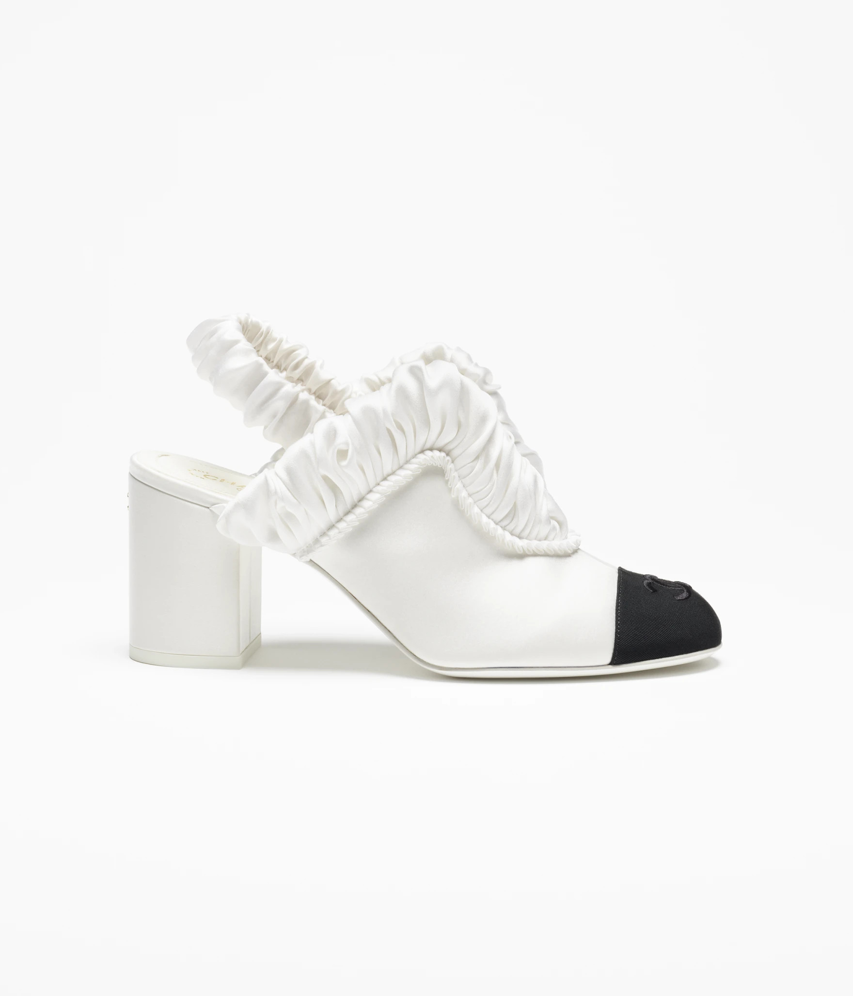 Slingbacks - Silk satin & grosgrain, white & black — Fashion | CHANEL | Chanel, Inc. (US)