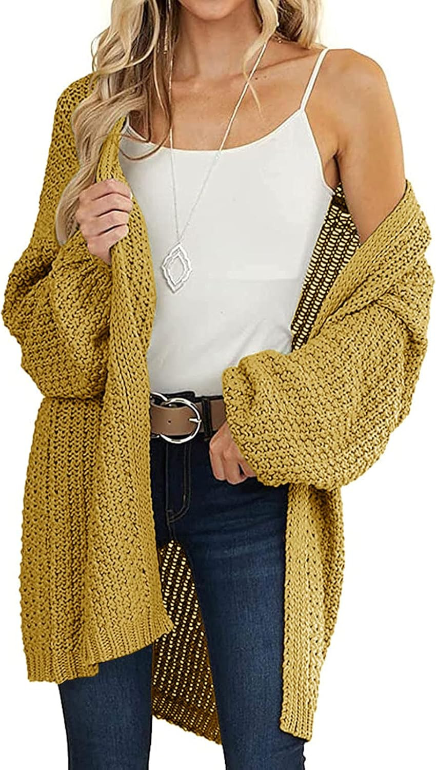 MEROKEETY Women's Open Front Chunky Knit Sweater Oversized Lantern Sleeve Cardigan Outwear | Amazon (US)