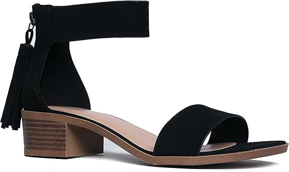 J. Adams Ankle Strap Kitten Heel – Strappy Block Heel - Cute Low Sandal - Faux Leather Vegan - ... | Amazon (US)