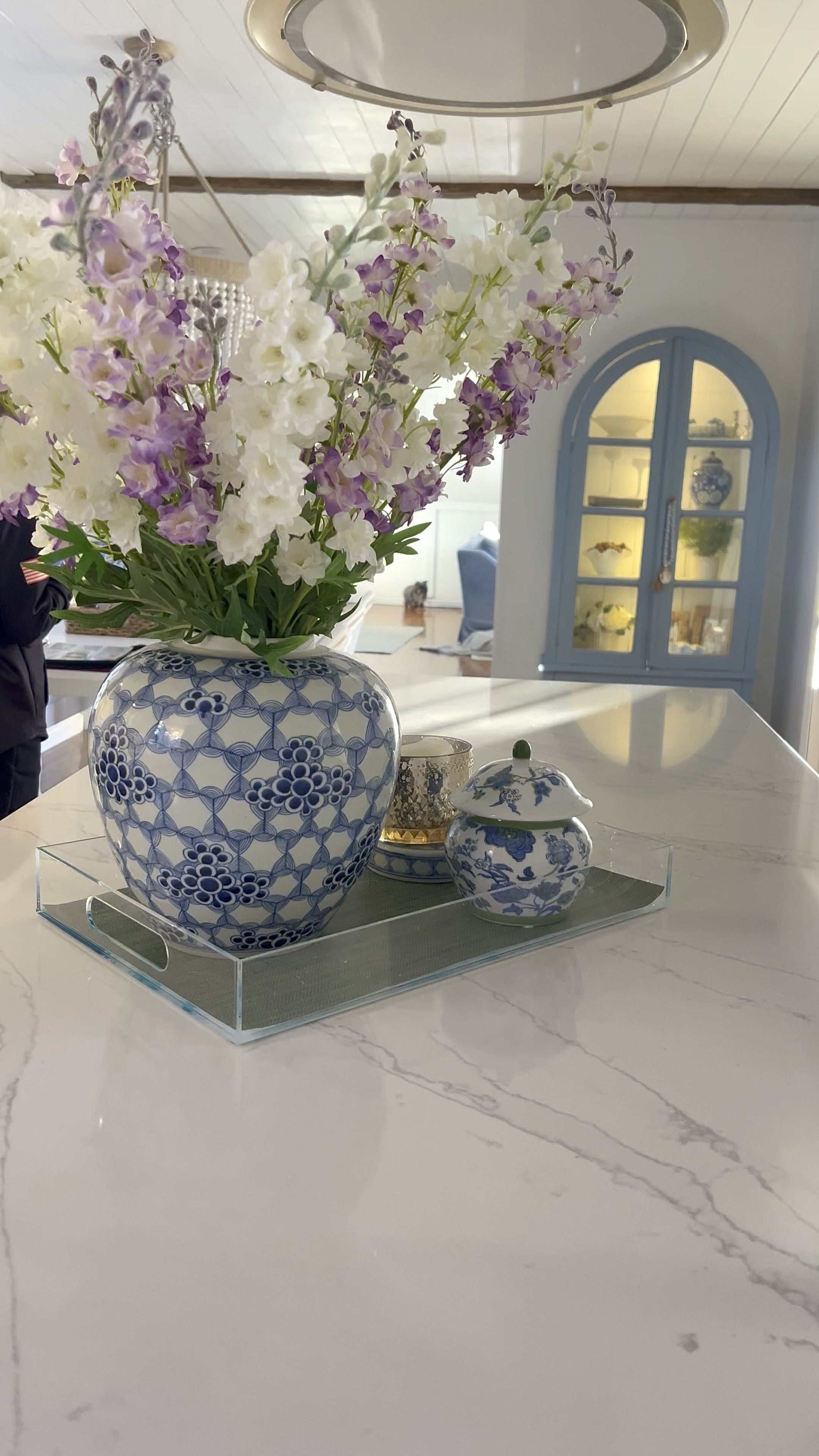 Kitchen island vignette. These viral faux stems and vase are a perfect pairing! 🤍 #springdecor

#LTKStyleTip #LTKHome #LTKFindsUnder100
