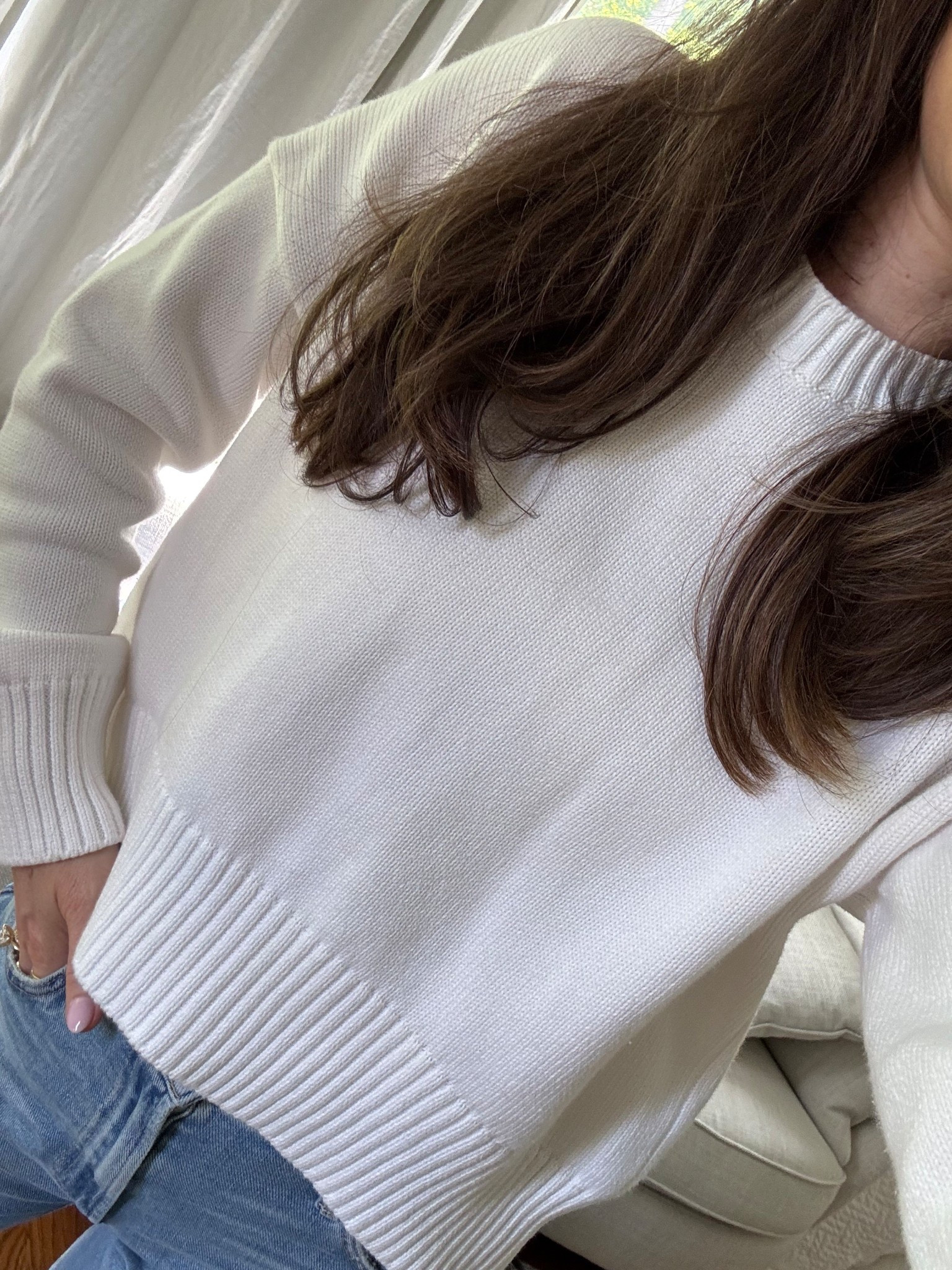 Quince cotton crew neck, runs true to size (wearing Small). Jeans run true and flats also run true  

#LTKFindsUnder100 #LTKOver40 #LTKFindsUnder50