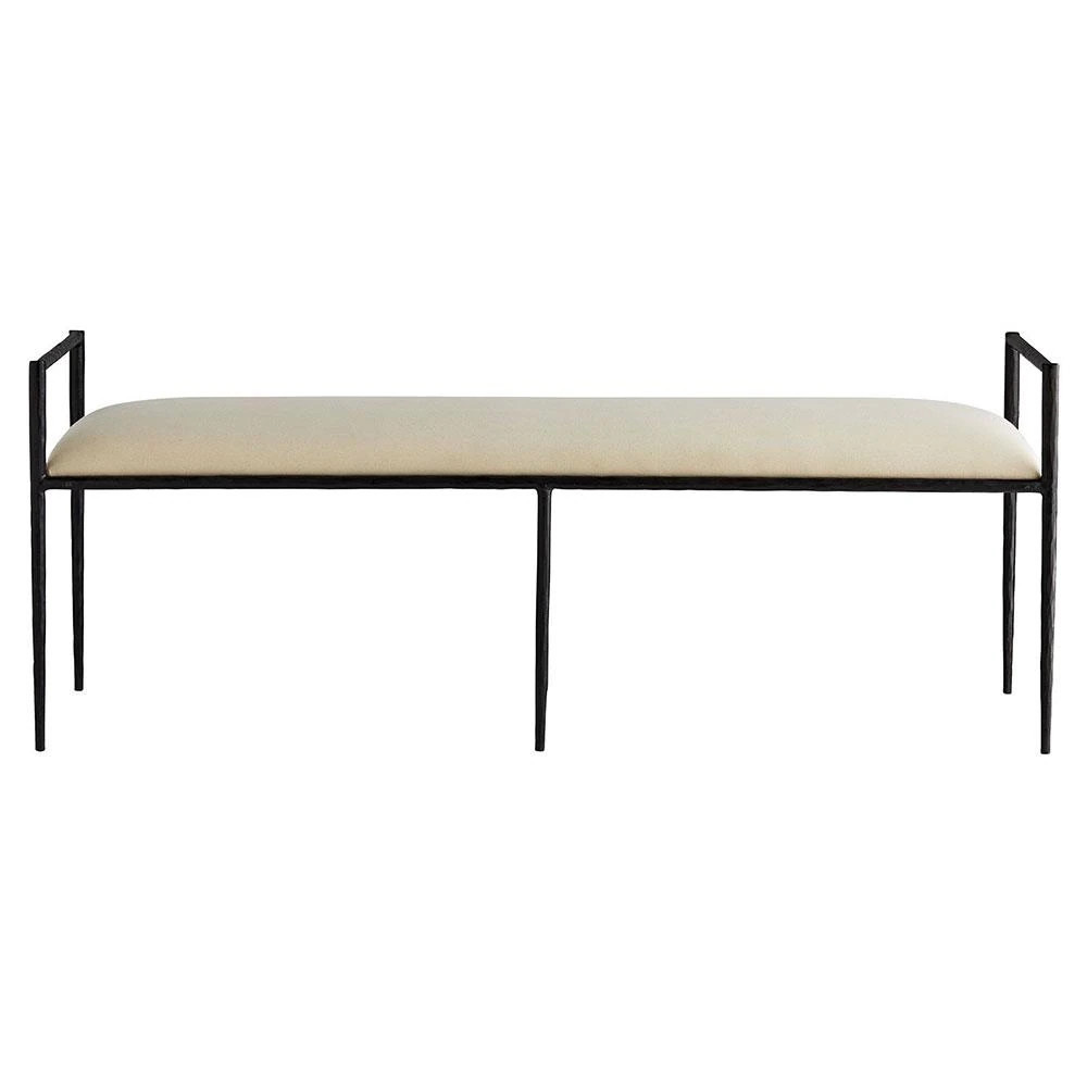 Barbana Modern Classic Off White Muslin Black Iron Bench | Kathy Kuo Home