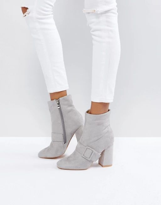 Glamorous Grey Buckle Detail Heeled Ankle Boots | ASOS UK