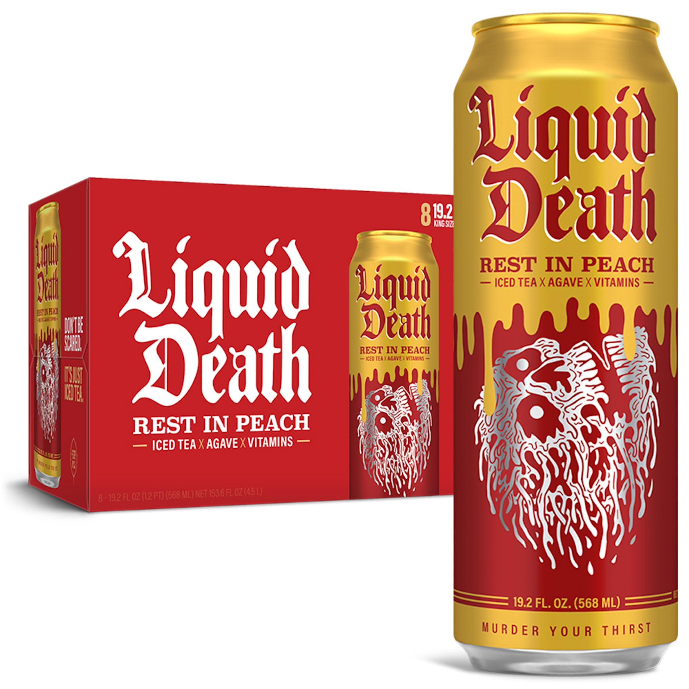 Liquid Death, Rest in Peach Iced Tea, 8-Pack (19.2oz Cans), Peach Flavored Back Tea, Low Calorie,... | Amazon (US)