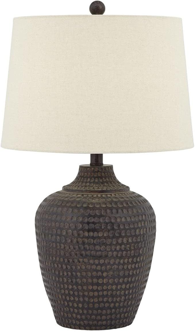 Textured Dot Jug Table Lamp, Dark Brown Finish, Cast Resin Construction, Oatmeal Linen Round Drum... | Amazon (US)