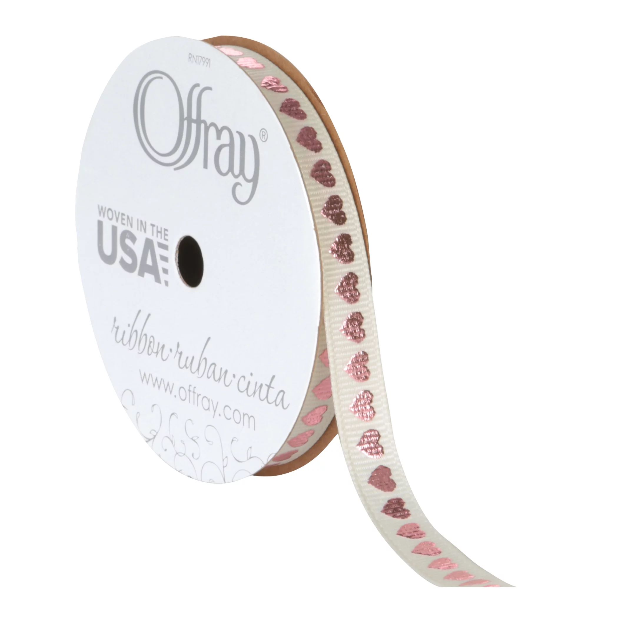 Offray Ribbon, Pink 3/8 inch Grosgrain Polyester Ribbon, 9 feet | Walmart (US)