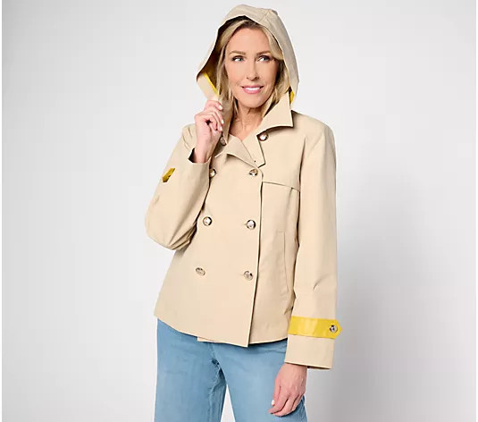 Dennis Basso Double Breasted Trench Coat with Pop Color Detail | QVC