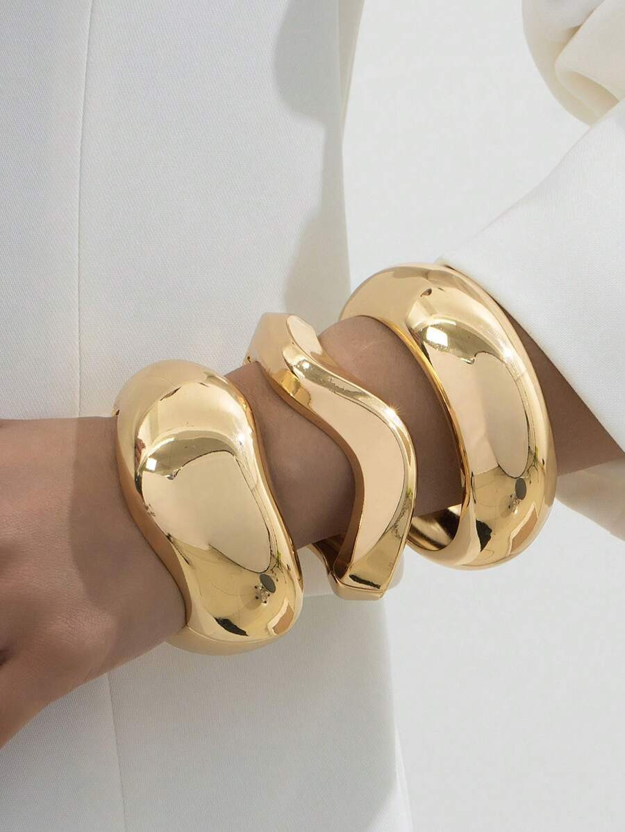 1Set Luxury Gold Snake Texture Smooth Bangle, Suitable For Work, Party, Banquet, Ball, Birthday, ... | SHEIN