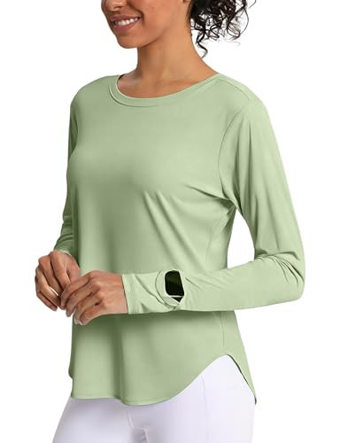 CHALLMOTI SPF Shirts for Women Long Sleeve Sun Shirts UPF 50+ UV Protection Shirt Rash Guard Lightweight Workout Hiking Tops Light Green XS | Amazon (US)