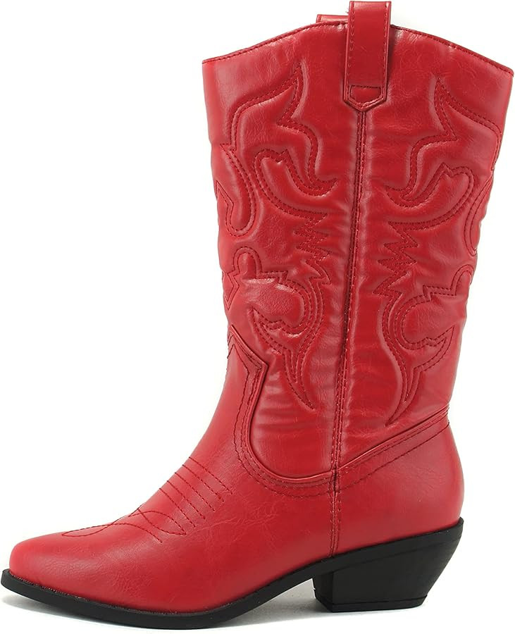 Soda RENO ~ Women Western Cowboy Stitched Pointe Toe Low Heel Ankle Mid Shaft Fashion Boots | Amazon (US)