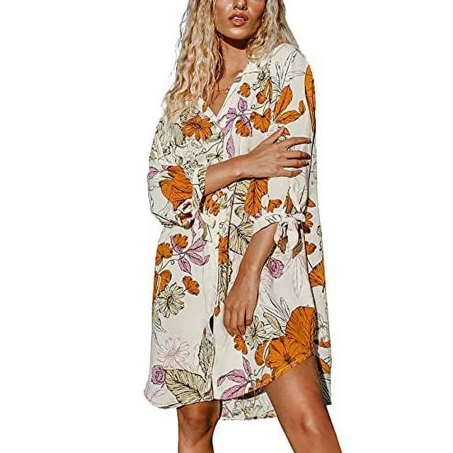 Cupshe Women's Long Sleeve Floral Buttoned Shirt Dress, XXL, Rayon | Walmart (US)