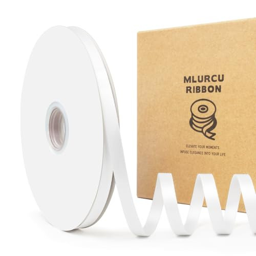 Mlurcu White Satin Ribbon 3/8 Inch Thin White Ribbon 100 Yards Double Faced Satin Ribbon White Silk Fabric Ribbon White Ribbon for Gift Wrapping Wedding Flower Bouquet Hair Bows Crafts, MLU159-1SRW | Amazon (US)