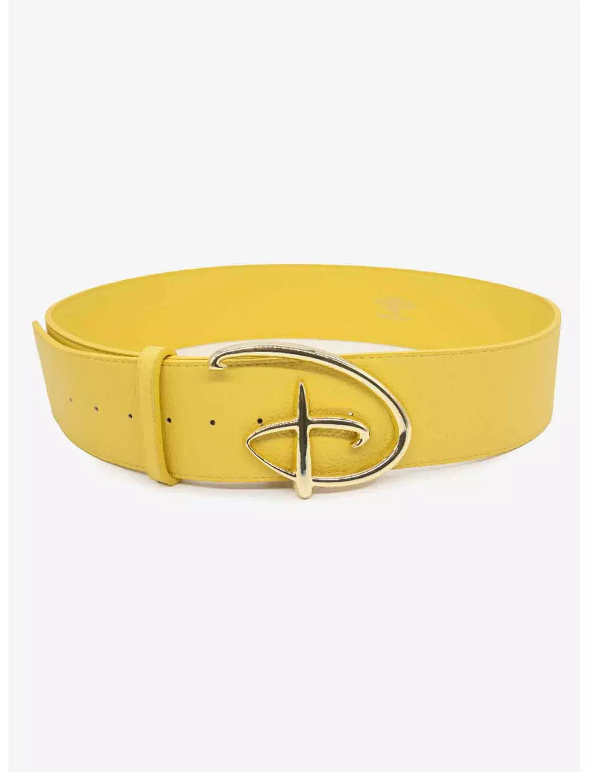 Disney Signature D Logo Gold Buckle Yellow Vegan Leather Belt | BoxLunch