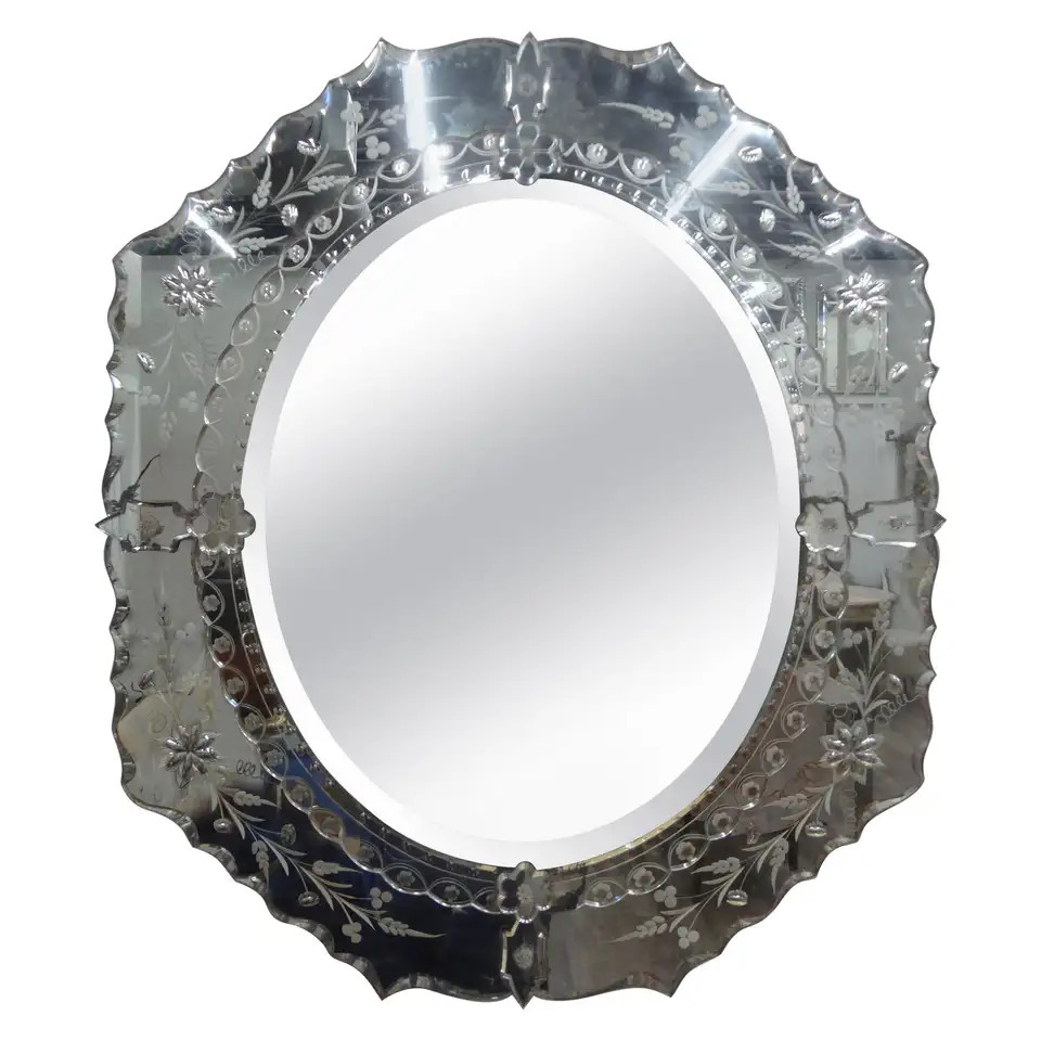 Beveled and Etched Venetian Mirror | 1stDibs