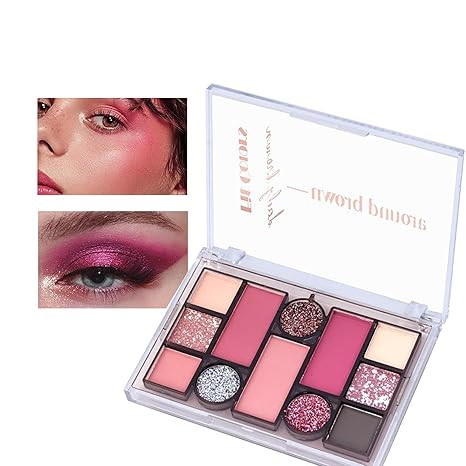 12 Colors Mini Glitter Eyeshadow Makeup Palette, Sexy Purple Shimmer Blush Highly Pigmented, Wate... | Amazon (US)