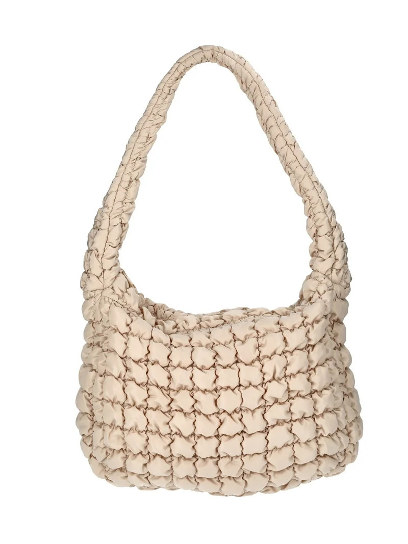 No Boundaries Women's Oversized Quilted Hobo Bag, Khaki | Walmart (US)