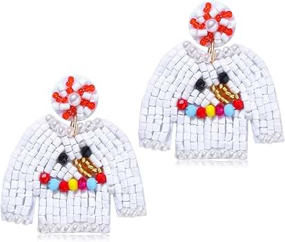 Christmas Earrings for Women Beaded Holiday Reindeer Snowman Sweater Earrings Handmade Red Truck ... | Amazon (US)