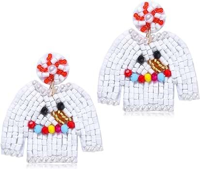 Christmas Earrings for Women Beaded Holiday Reindeer Snowman Sweater Earrings Handmade Red Truck ... | Amazon (US)