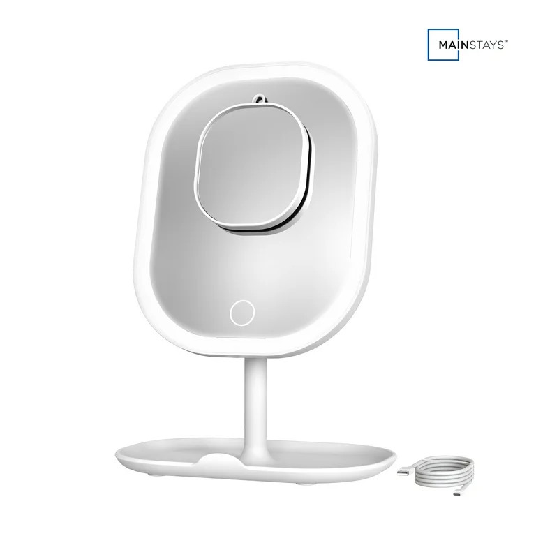 Mainstays Mirrors LED Makeup Mirror, Rechargeable Vanity Mirror with Lights and Storage Tray Base... | Walmart (US)
