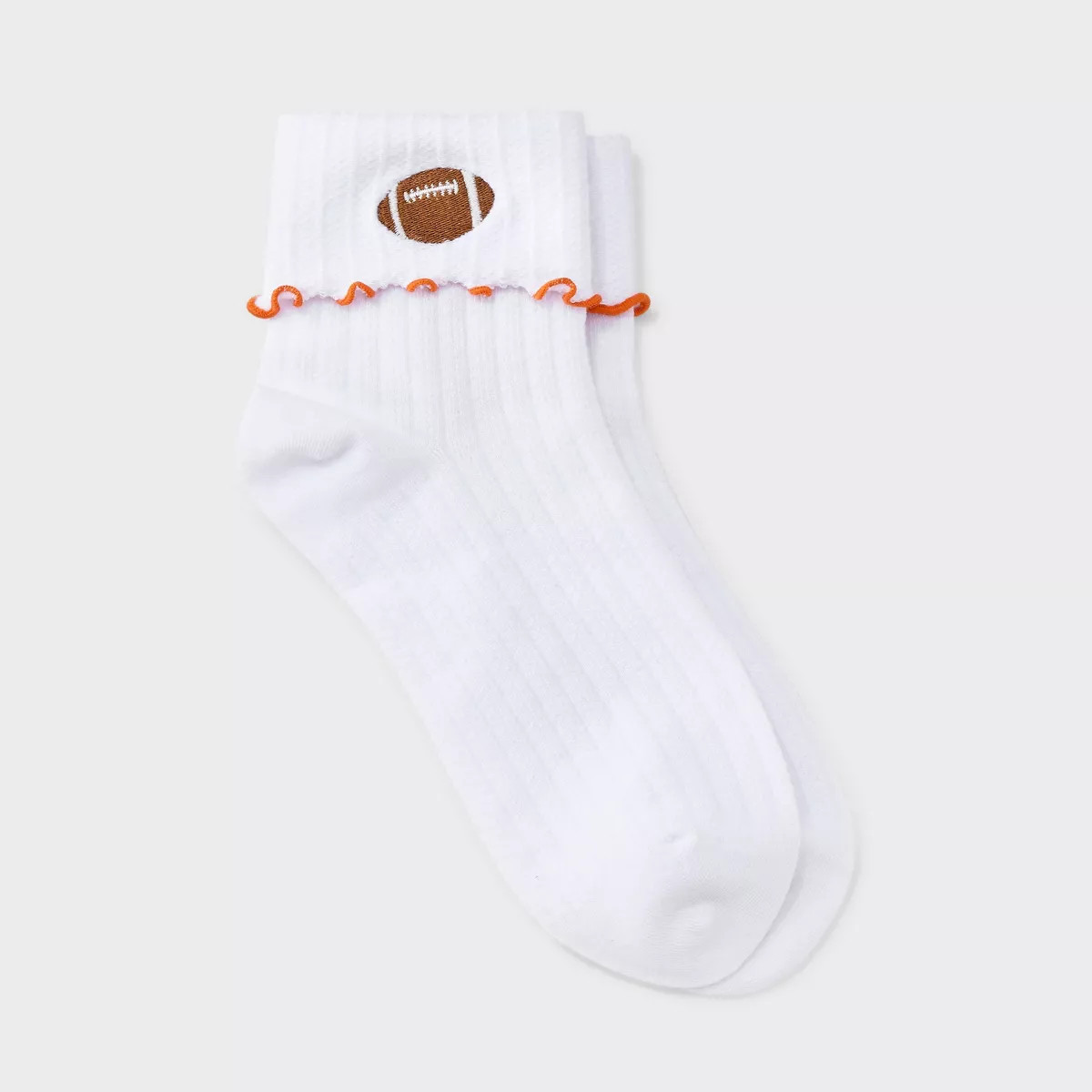 Women's Game Day Embroidered Football Pointelle Bobby Socks with Lettuce Edge Cuff - Wild Fable... | Target