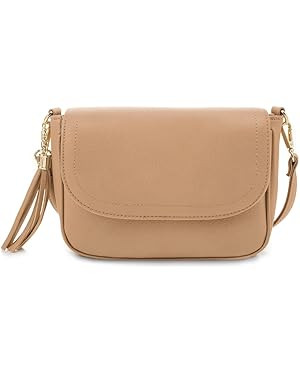 EVVE Small Crossbody Bags for Women Trendy Flap Saddle Purses with Tassel Vegan leather Shoulder ... | Amazon (US)