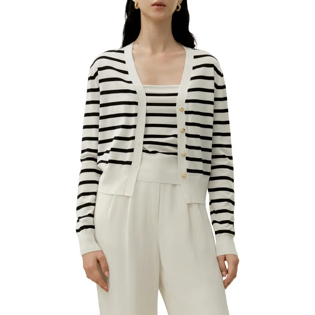 Lilysilk Silk-Cotton Striped Knit Cardigan Set in Black&white Stripes at Nordstrom, Size X-Small | Nordstrom