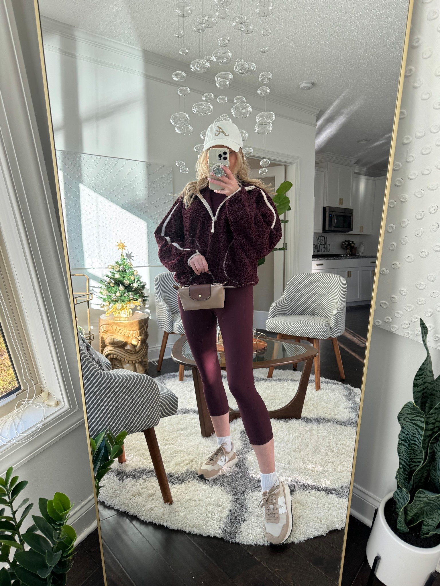 Sherpa pull over quarter zip, cropped leggings, activewear tee shirt, burgundy, plum, wine

#LTKFindsUnder50 #LTKootd #LTKActive