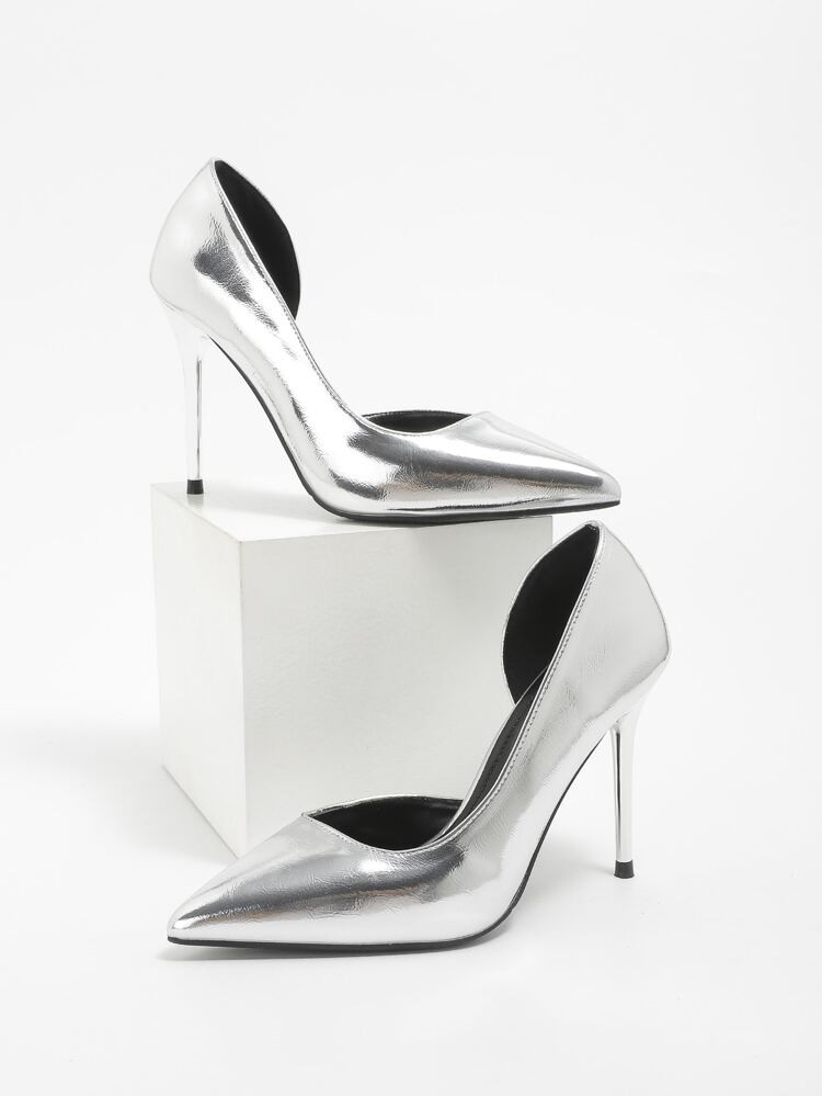 Metallic Point Toe Stiletto Heeled Court Pumps | SHEIN