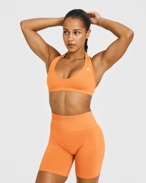 Effortless Seamless Halter Neck Sports Bra 
 Apricot Orange | Oner Active (UK / US)
