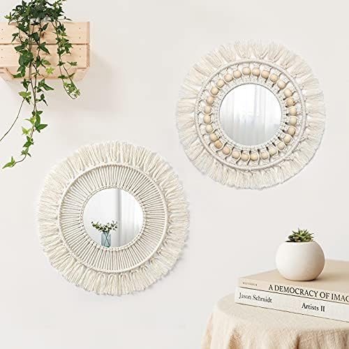 Dremisland Hanging Wall Mirror-Boho Macrame Fringe Round Decorative Mirror with Wood Beads，Art Ornam | Amazon (CA)