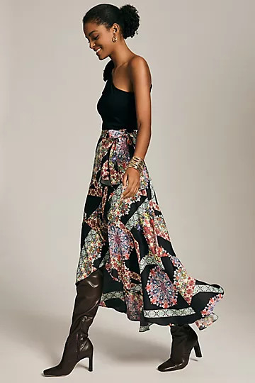 Maeve Ruffle Wrap Midi Skirt | Anthropologie (US)
