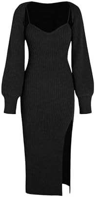 CIDER 2 Piece Sweater Dresses for Women Winter Slit Long Sleeve Womens Midi Dress Pullover Bodyco... | Amazon (US)