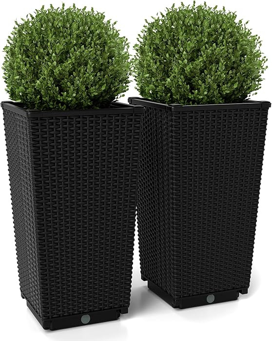 Giantex Set of 2 Outdoor Wicker Flower Pot, 23 Inch Tall Planters with Drainage Hole, Self-Wateri... | Amazon (US)