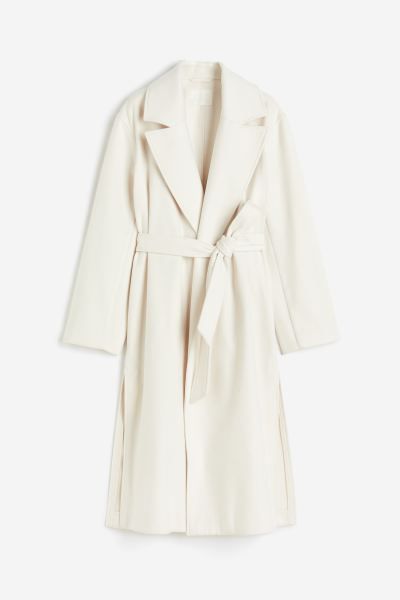 Tie-belt coat - White - Ladies | H&M GB | H&M (UK, MY, IN, SG, PH, TW, HK)