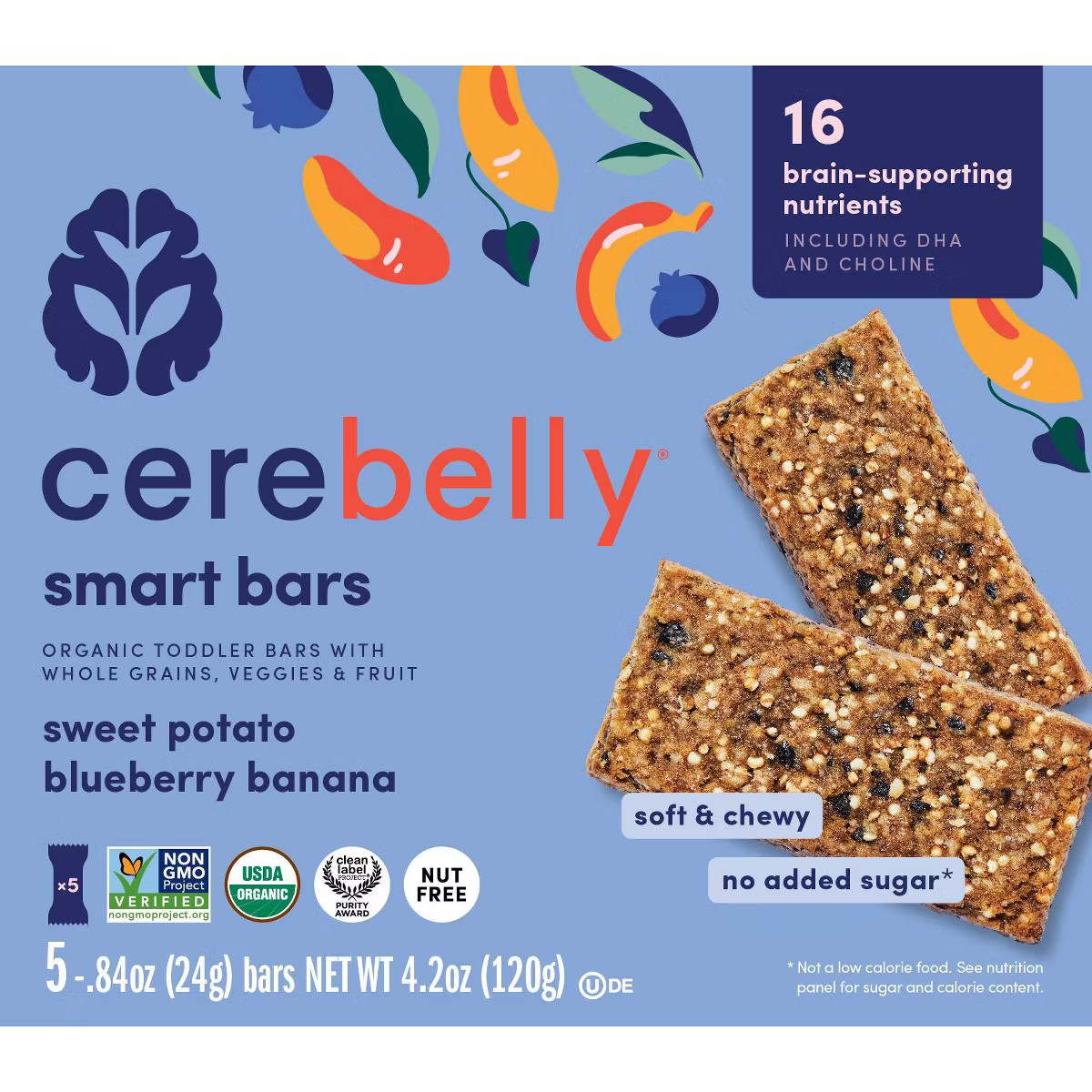 Cerebelly Organic Blueberry Banana Sweet Potato Smart Snack Bars - 4.2oz/5pk | Target