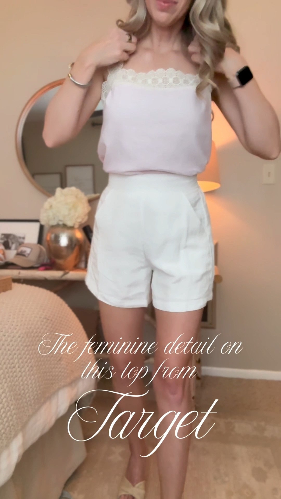 The details on this top from Target are stunning! Wearing my normal XS. These Julia Amory shorts are a dream! Structured, not see through, and the perfect polished length! Wearing my normal XS. Summer outfit, spring outfit, classic summer outfit, Mother’s Day outfit, white shorts, linen shorts. Glassalwaysfull 

#LTKSeasonal #LTKMothersDay #LTKOver40