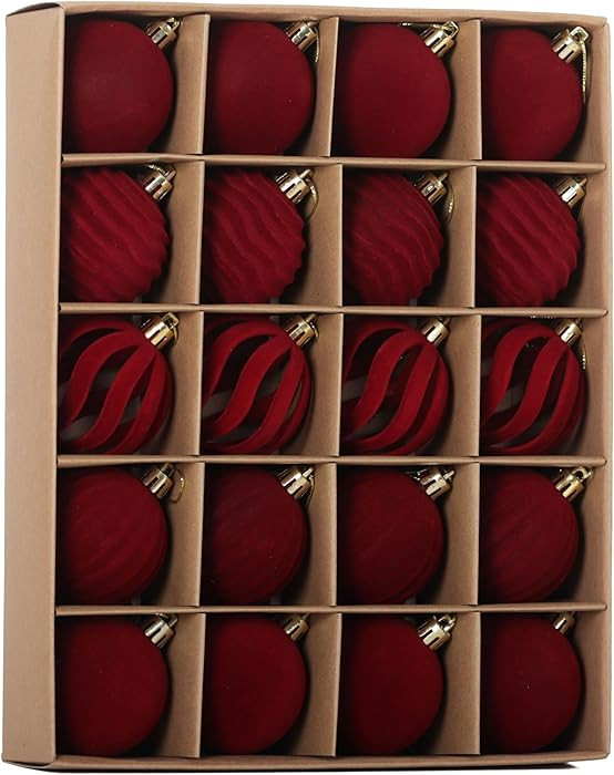 Senjie 20pcs Burgundy Velvet Christmas Ornaments Balls Flocked Christmas Tree 2.36 inch Plastic B... | Amazon (US)