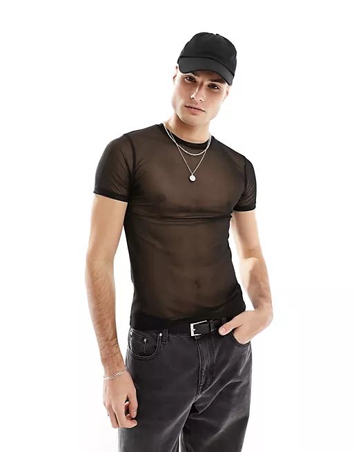 ASOS DESIGN muscle t-shirt in black mesh | ASOS | ASOS (Global)