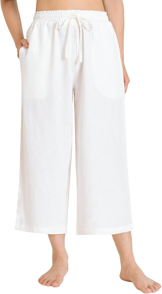 Weintee Women's Linen Capris Wide Leg Cropped Pants with Pockets | Amazon (CA)