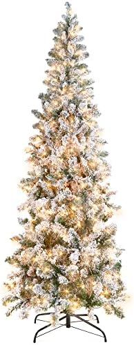 Best Choice Products Pencil Christmas Tree 9Ft Pre-Lit Artificial Snow Flocked Slim Skinny Christ... | Amazon (US)