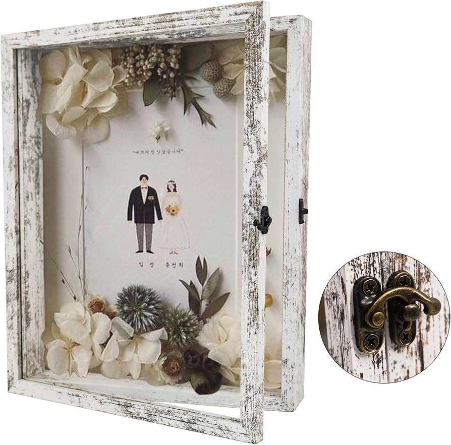 Wedding Shadow Box Frame 11x14, Wood Shadow Box Display Case with Glass Window Metal Lock, Memory... | Amazon (US)
