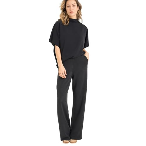 SeeLuNa Women 2 Piece Outfits Batwing Sleeve Pullover Tops Long Wide Leg Pants Lounge Set Matching Tracksuit Sweatsuit Sets(Black,S) | Amazon (US)