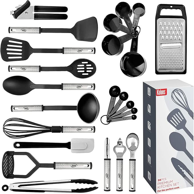 Kitchen Utensils Set 24 Nylon and Stainless Steel Cooking Utensil Set, Non-Stick and Heat Resista... | Amazon (US)