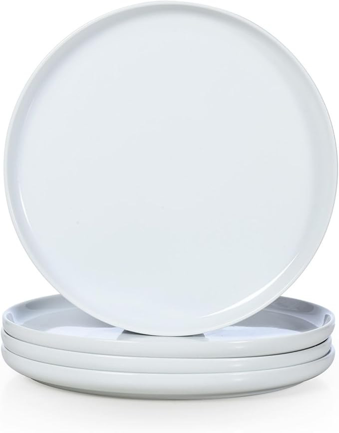 White Dinner Plates Set of 4, Ceramic Dining Plates 10.5 inch, Large Salad Plate, Porcelain Kitch... | Amazon (US)