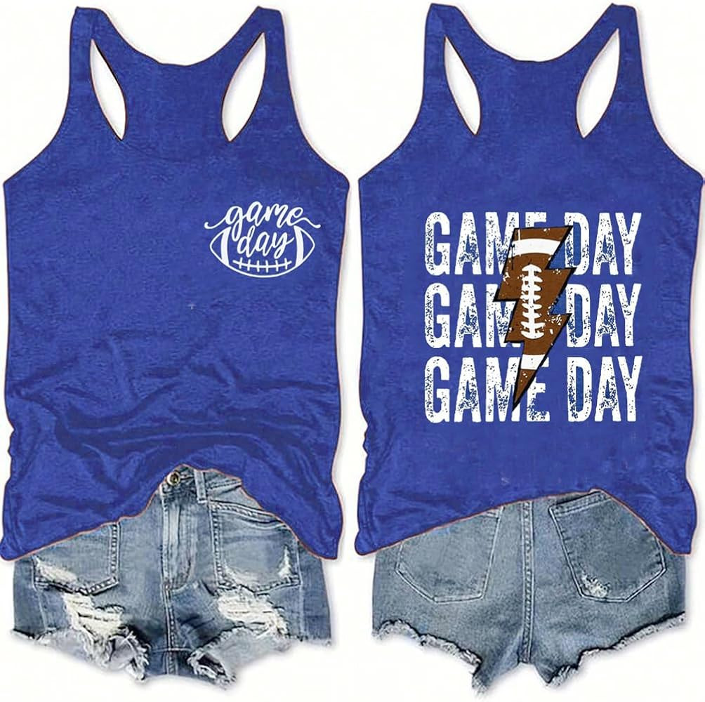 Gameday Outfits Women Cute Football Shirts Sunday Funday Game Day Graphic Tee Tank Tops | Amazon (US)
