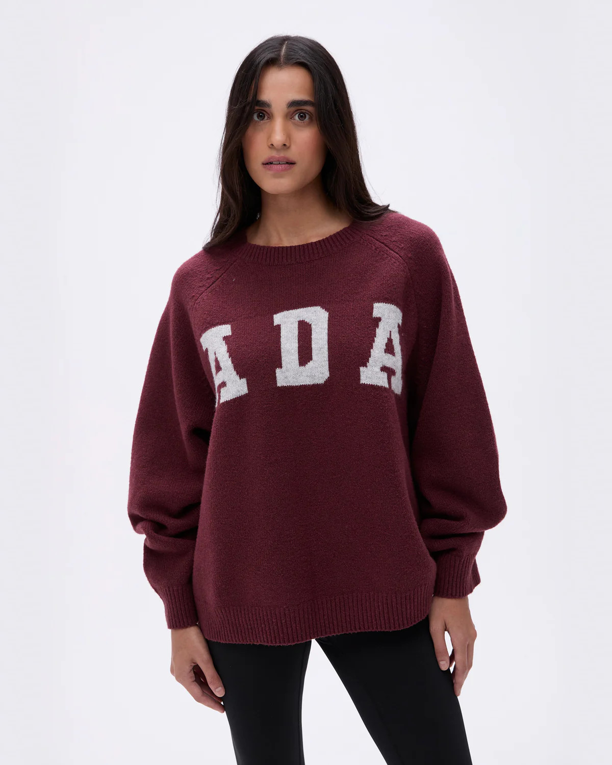 ADA Oversized Knit Sweatshirt - Burgundy/Light Grey Melange | Adanola UK