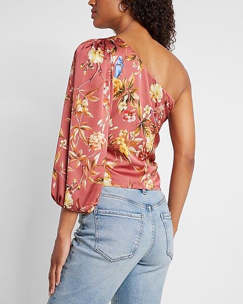 Conscious Edit Floral One Shoulder Puff Sleeve Top | Express