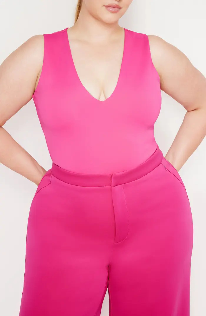 Sleeveless V-Neck Scuba Thong Bodysuit | Nordstrom