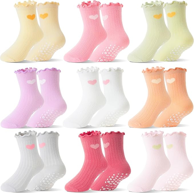 Baby Girls Toddlers Ruffle Grip Socks for Kids Non Slip Anti Skid Frilly Cute Funny Cotton Crew G... | Amazon (US)