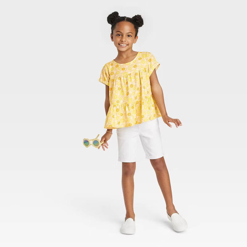 Girls' Short Sleeve Tiered Woven Shirt - Cat & Jack™ | Target
